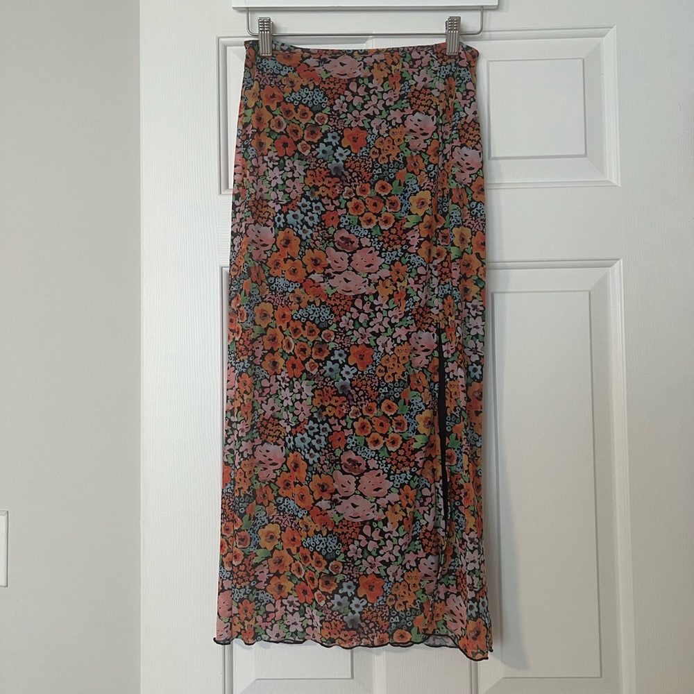 Floral Midi Skirt in Multi-Color Floral Print